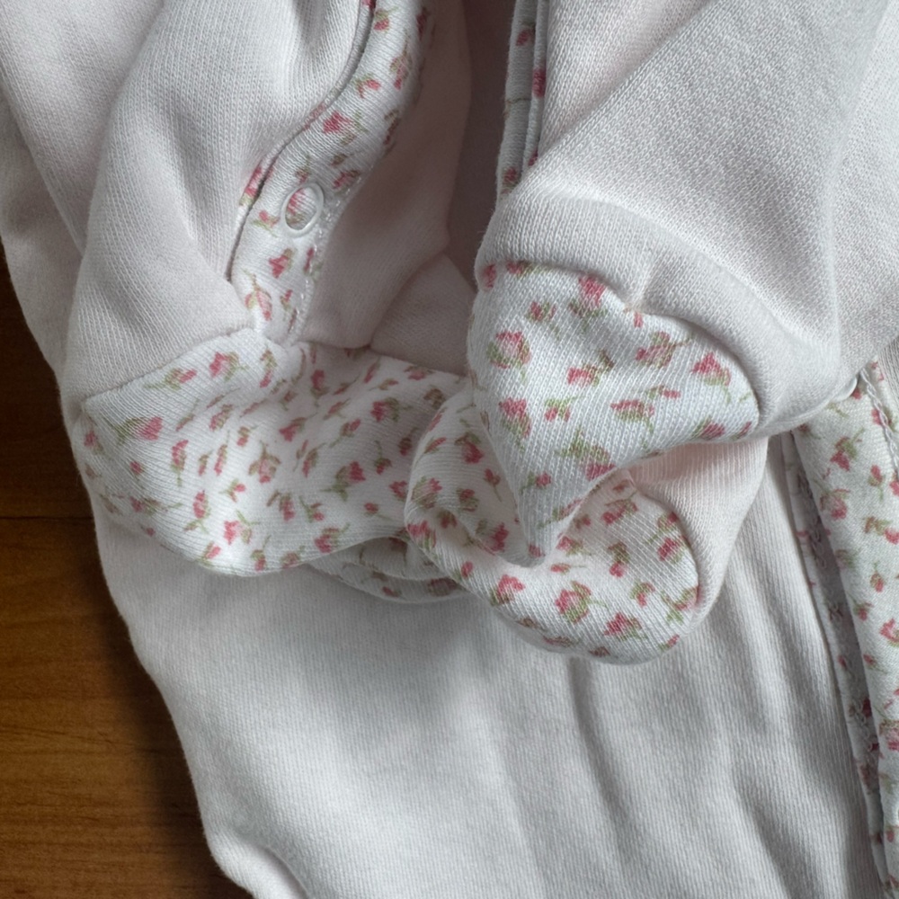 Ralph Lauren Delicate Pink Floral-Trim Footed Coveralls 100% Cotton Pajamas NB - Picture 10 of 12